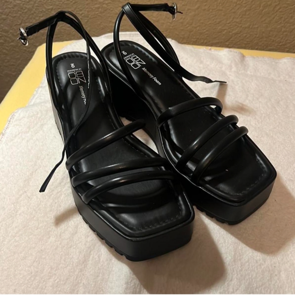 Strappy Black Platform Heels